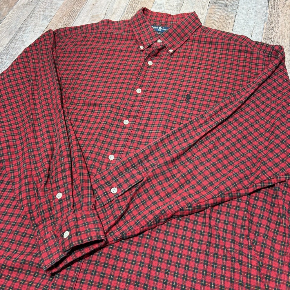 Polo Ralph Lauren Button Down Men XL Red Black Gingham Blake Preppy Shirt